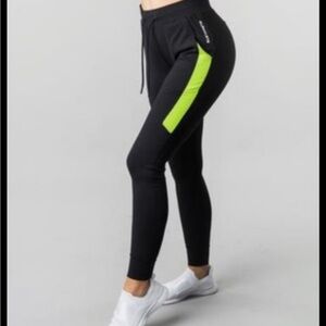 ALPHALETE Black Jogger Leggings with Neon Lime Stripe